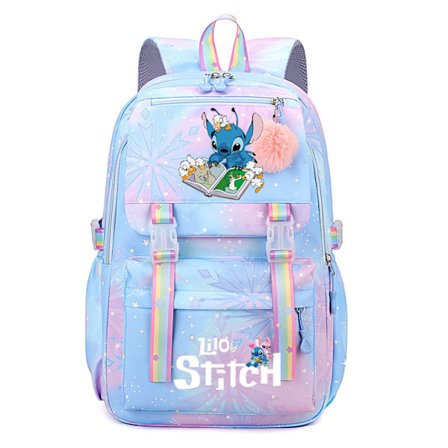Stitch Skolesekk Stor Kapasitet Skulderveske, Ryggsekk-Blå D