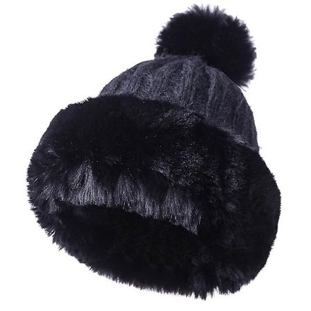 Dame Faux Fur Strikket Lue med Fleecefôr Vintervarm Ushanka Lue Beanie Skikappe