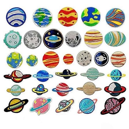 33 stk. broderi stryke-på-lapper, planetariske broderilapper applikasjonslapper sy-på-lapper stryke-på-lapper for T-skjorte, jeans, klær, vesker, 