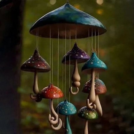 Sjarmerende sopp-campanula vindklokke, håndlaget av resin, perfekt for dekorasjon av terrasse, balkong og hage