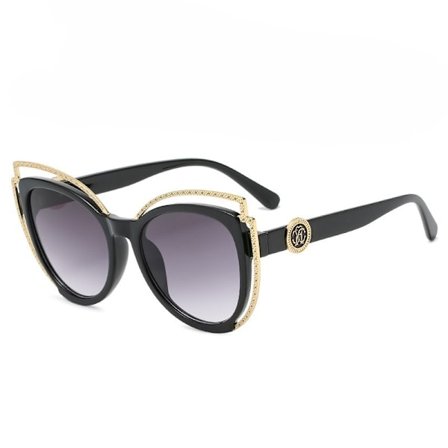 Överdimensionerade Cat Eye Solglasögon för Kvinnor Klassiska Trendiga Vintage Retro UV400 Skydd Metallram Solglasögon