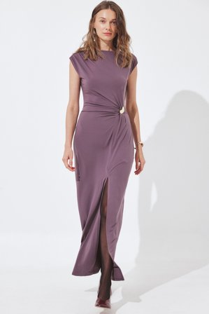 NA-KD Maxikleid mit Schnalle und kurzen Ärmeln - Drapierte Kleider - Lila - XL (EU 46)