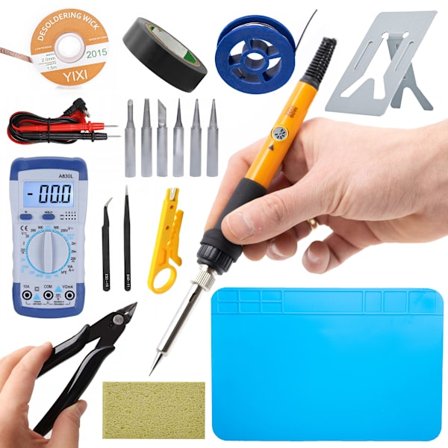 Præcisionsloddekolbesæt 18-i-1 med Potentiometer OP60W PE6 – 60W | 200–450°C | 6 Spidser, Multimeter, Måtte