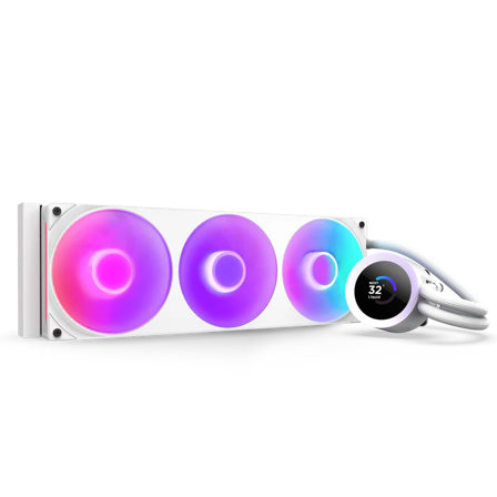 NZXT Kraken Plus 360 RGB White 360mm AIO vannkjøling med LCD-skjerm og RGB-vifter