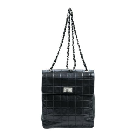 Chanel Vintage Pre-owned Choco Bar Double Pocket Chain Taske Sort, Dame Vintage Tasker, Størrelse: ONE Size
