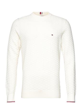Exaggerated Structure Crew Neck Stickad Tröja M. Rund Krage Vit Tommy Hilfiger