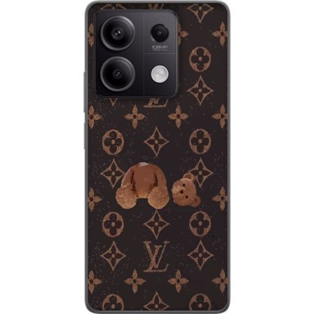 Kompatibel Mobilcover til Xiaomi Xiaomi Redmi Note 13 Luksuriøst monogrammønster med knust bamse i mørk modeæstetik