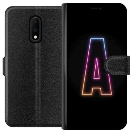 Kompatibel Tegnebogsetui til OnePlus OnePlus 7 Minimalistisk neonbogstav A i regnbuefarvet lys mod sort baggrund i moderne typografisk stil