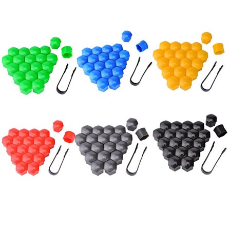 120 st 19mm bil däck skruvlock, hjulnav dekoration plastskal, mutter skyddskåpa (20 svart + 20 grå + 20 blå + 20 gul + 20 grön)