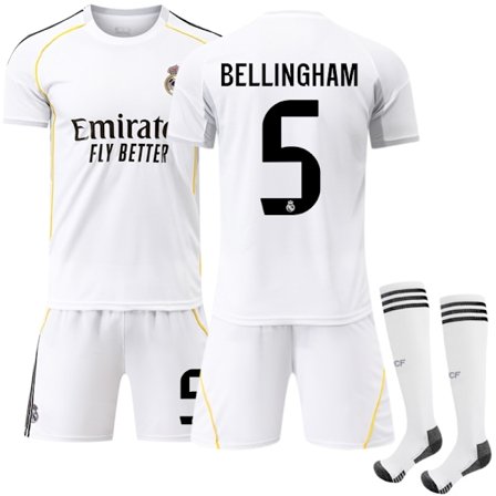Real Madrid hjemmebanetrøjer til 25/26-sæsonen, børne- og voksenstørrelser - Bellingham 5 NO.5 NO.5