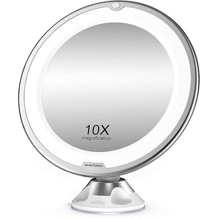 Beautural Makeup Spejl Med 10x Forstørrelse Og LED Lys 1 Kugleled 360 Justerbar Armatur