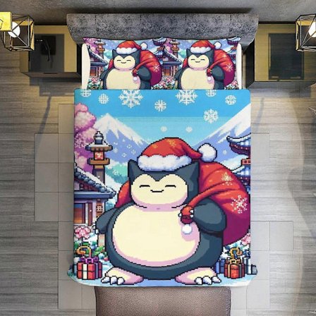 KA262 Jul Pokémon Snorlax 3-delt sett Mikrofiberdyner med putetrekk Mykt lett sengeteppe Dynetrekk Dyne for alle årstider Sengetøy RM262