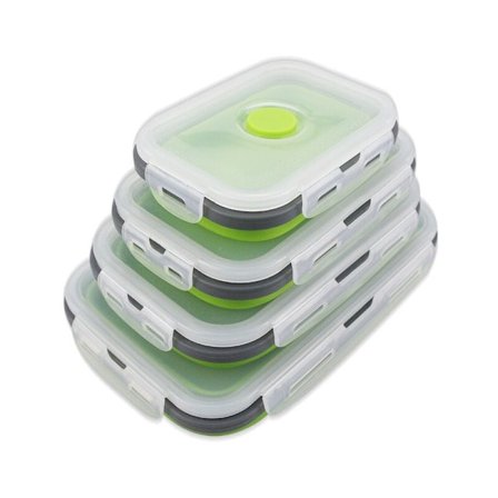 4 stk. sammenklappelig silikone madkasse sammenklappelig silikone madbeholder