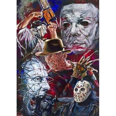 DIY 5D Diamantmaleri efter tal, Gyser, Michael Myers og Jason Voorhees 30x40cm Lærred Fuld Bor Diamant Kunstmaling med Diamanter Krystal Cr