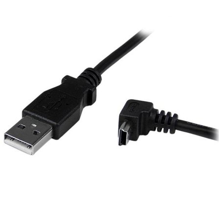 StarTech Down Angle Mini USB Cable - 2m - Black - USB A to Mini USB B - USB to Mini USB Cable - Mini USB Charger - USB A to Mini B (USBAMB2MD) -