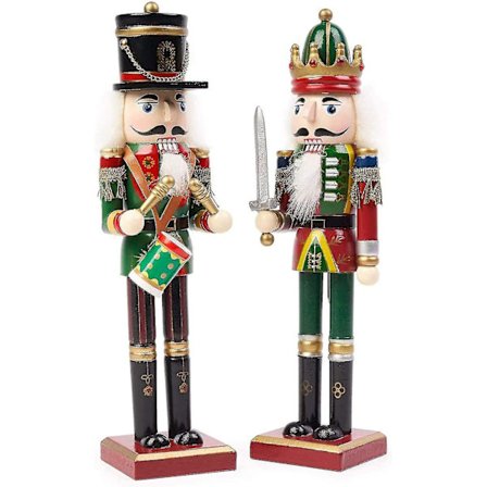 2 Store Træ Jule Nøddeknækker Soldater Med Stativ, 30cm - Traditionel Julepynt - Stærk & Premium Kvalitet