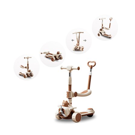 Flexi Ride Brun , Multifunktionell 3-i-1 sparkcykel för barn – Balans, Spark och Styrbar