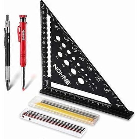 Puusepän Kulma, Monitoiminen Puusepän Kulma 180 mm [Arkkitehti Kynä + 18 Merkkiä] Metalli, Puusepän Viivoitin