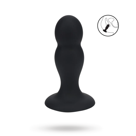 Double Rattle Liquid Silicone Anal Plug - M - Black