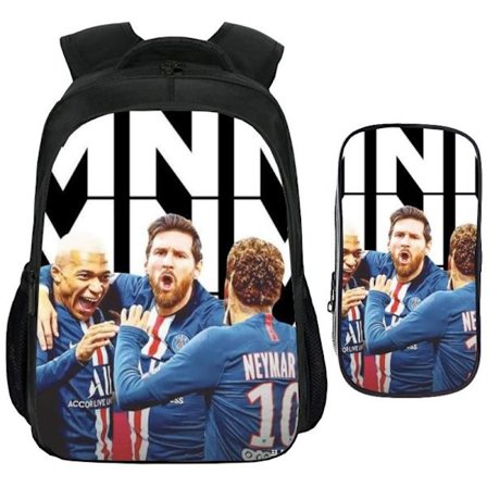 Fotballstjerneskoleveske Neymar/Messi/Mbappe2 Sett (Skolesekk + Etui) svart 41CM