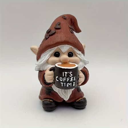 Kaffeelskende Havegnom Resin Figur - Vintage Tegneseriedesign med "It 'S Coffee Time" Tekst, Holdbar Boligindretning til Jul