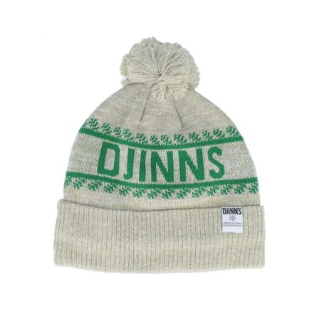 Djinns - Beige pom Beanie - Bubble Beanie Winter Jacquard Sand/Green Pom @ Hatstore