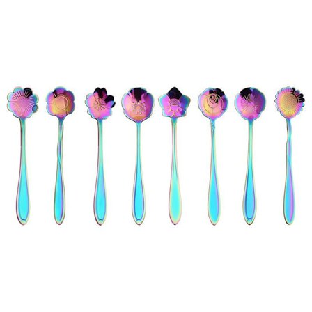 Kukka lusikka setti - 8 sateenkaaren teelusikkaa kahviin