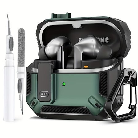 Kompatibel med Galaxy Buds 3 Fodral & Galaxy Buds 3 Pro Fodral, med Rengöringskit Fullständigt Stötsäkert Kolfiberskyddsfodral för Galaxy Buds 3 Pro