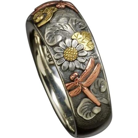 2st vintage silver och roséguld färg snidad trollslända solrosring Unik metall blomringar förlovningsfest ring 9
