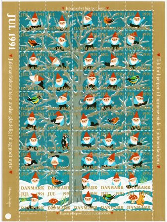 Danmark - julmärkeark 1991 - Utakket på de lodrette marginer - Ubrugt eller foldet