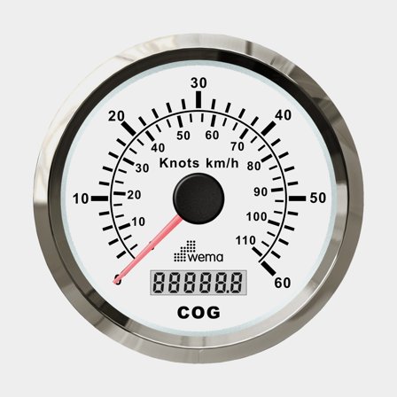 Wema GPS-logg 60 knop vit Silverline för båt, COG-visning, rostfritt stål och vattentät marin instrumentering