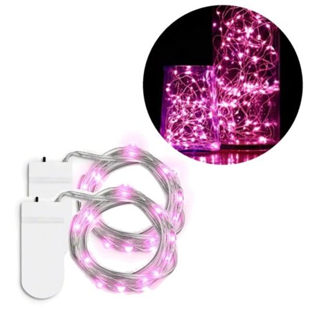 2-pakkaus 1 m mini LED-valonsilmukan akkukäyttöinen vaaleanpunainen