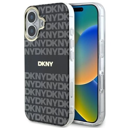 DKNY Repeat Texture Pattern With Stripe iPhone 16 Etui - Sort