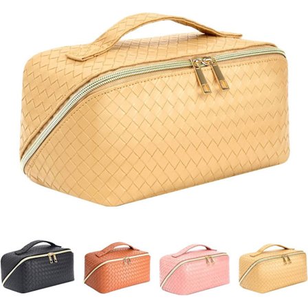 Estetisk sminkeveske Stor kapasitet reise kosmetikkveske for kvinner Stor vanntett sminkeveske Lay Flat Skinn kosmetikkveske