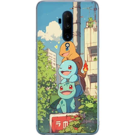 Kompatibelt Mobilskal till OnePlus OnePlus 7T Pro Stadstrio tre glada små varelser i en stadsmiljö med blå himmel och gröna träd