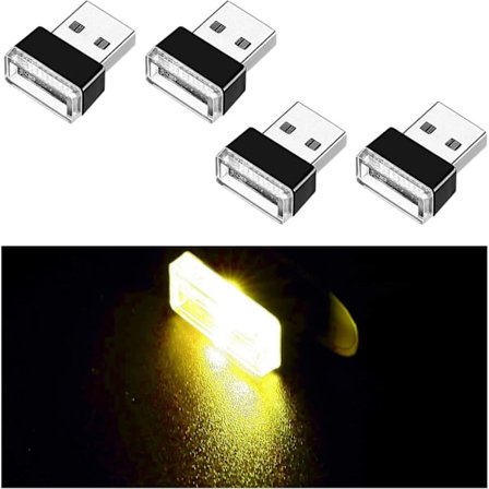 4-pakke USB LED-bilinnvendig omgivelseslys, Mini USB-billys, Plug-in USB-grensesnitt Bagasjerom Omgivelsesbelysning Bærbar Nattlys Dekorativt Lys