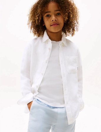 Tommy Hilfiger Linen Blend Relaxed Shirt Ls - White - 128