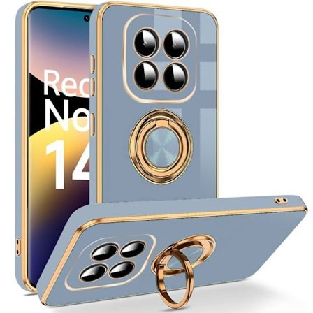 Coque för Xiaomi Redmi Note 14 Pro 5G (inte för 4G) Silikon Mjuk med Rotarande Ring Blå