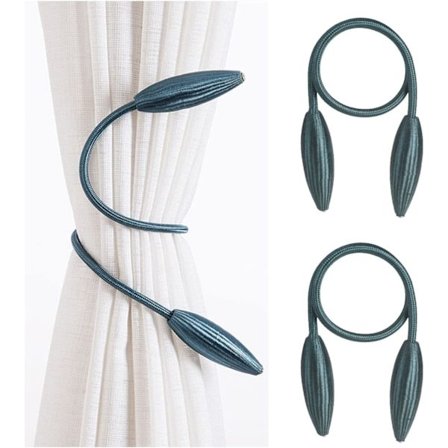 (Sjøblå) 2-delt sett med vevde gardinholdere, vevd gardin