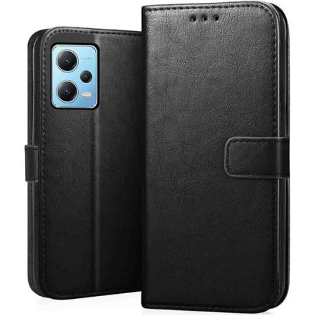 Etui til Redmi Note 12 Pro+ - Stødsikker beskyttelse Flip Leather Effect Sort Svart