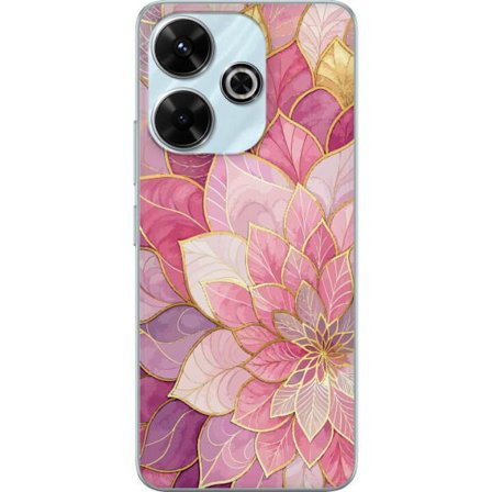 Kompatibelt Mobildeksel til Xiaomi Redmi 13 Rosa og lilla blomstermønster med gyldne detaljer - Elegante mandala-inspirerte motiv