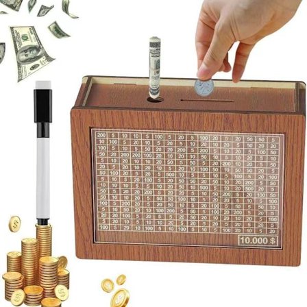 Sparebøsse i tre med 1000 euro mål, gjenbrukbar sparegris for sparing og gave