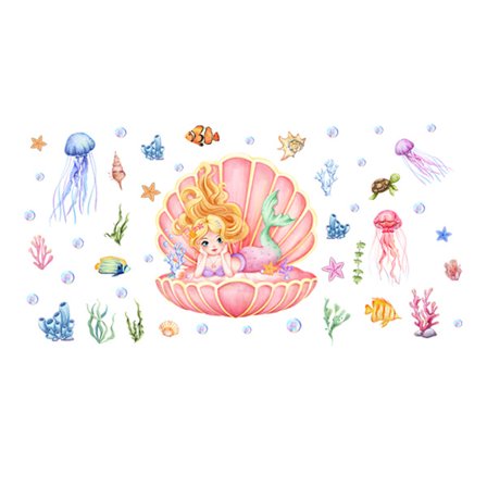 Undervattensväggklistermärken Sjöjungfru Väggklistermärke Havsfisk Sköldpadda Väggdekoration Barnrum Babyflicka Badrum