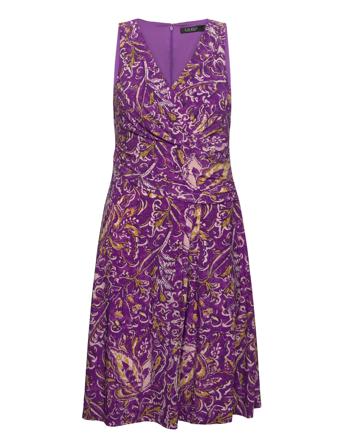 Print Surplice Jersey Sleeveless Dress Lauren Ralph Lauren Purple