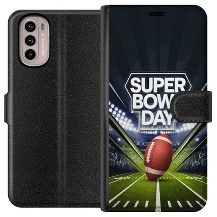Yhteensopiva Lompakkokotelo Motorola Moto G31 Super Bowl Day juliste, jossa amerikkalainen jalkapallo valaistuksella varustetulla areenalla dramaattis