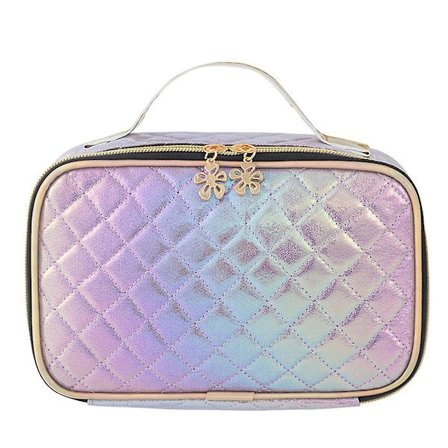 Laser Lær Diamant Rutete Kosmetikkveske, Bærbar Kosmetikkveske, Pu Material