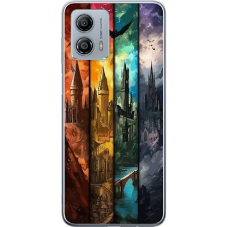 Kompatibel Mobilcover til Motorola Motorola Moto G53 Fire magiske slotte i forskellige elementfarver, episk fantasykunst med ild vand luft og mørke i