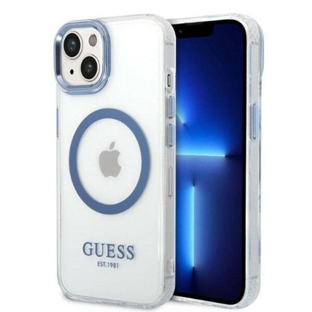 Guess Metal Outline MagSafe-etui til iPhone 14 Plus - blå