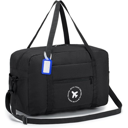 Kabinekuffert 40x20x25 Rejsetaske 1 Pakke Foldbar Under-sæde Vandtæt Weekendtaske Letvægts Håndbagagekuffert med Skulderrem, Sort