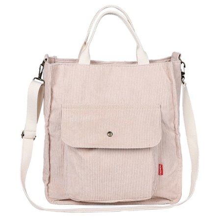 Crossbody Veske, Cordfløyel Tote Bag for Kvinner Casual Skuldervesker Stor Kapasitet Shoppingveske med Glidelås og Lomme